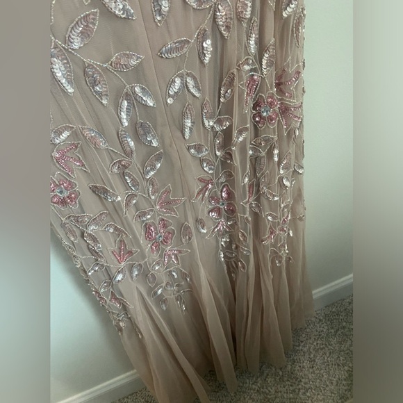 Adrianna Papell HAND BEADED SHORT SLEEVE FLORAL GODET GOWN IN BLUSH Size 18W - Picture 14 of 16